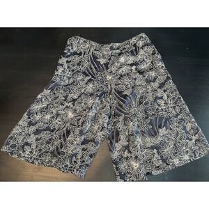 Vtg Gaucho Crop Wide Leg Silky Silesia Floral Shorts Size XS (26)